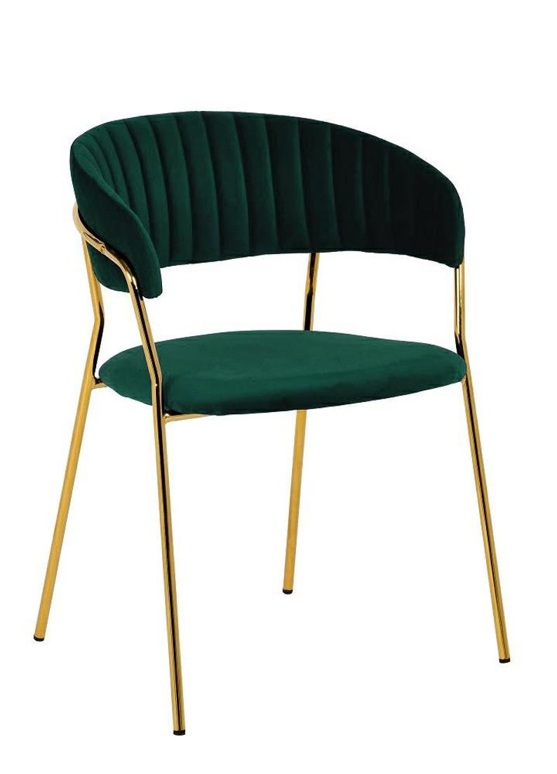 Upholstered chair, dark green velvet with golden frame - MANU Wooden Collection